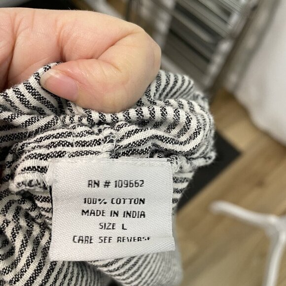 TULIP Stripe Seersucker Tunic Top Blouse Pocket Long Sleeve Lagenlook size Large - Picture 9 of 9